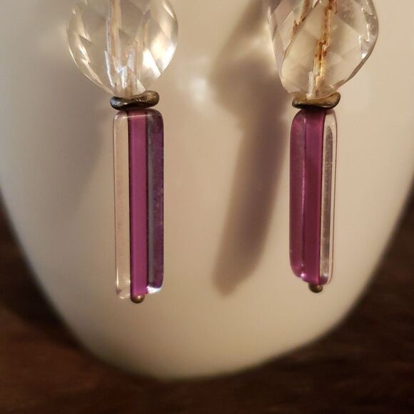 VNTG Purple n Clear Dangling Hook Earrings - Picture 3 of 3